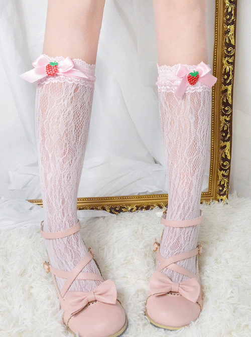Bowknot Strawberry Cute Lace Sweet Lolita Long Socks