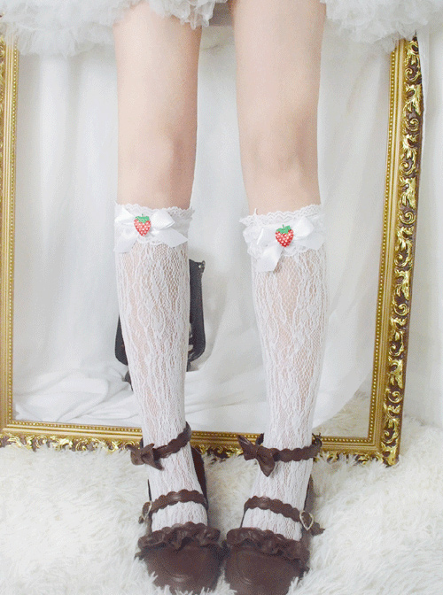 Bowknot Strawberry Cute Lace Sweet Lolita Long Socks