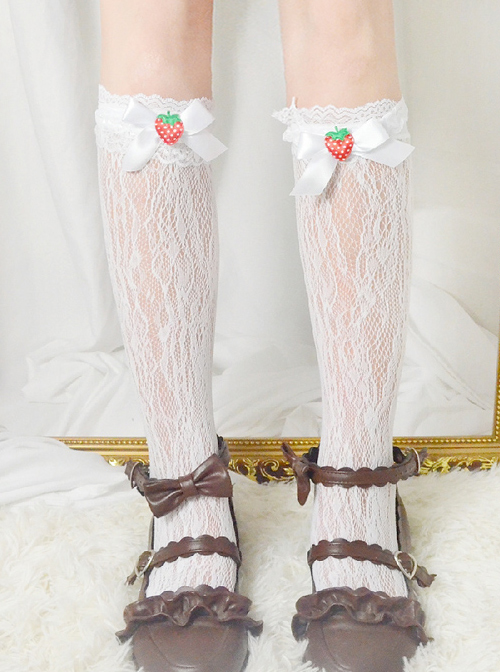 Bowknot Strawberry Cute Lace Sweet Lolita Long Socks