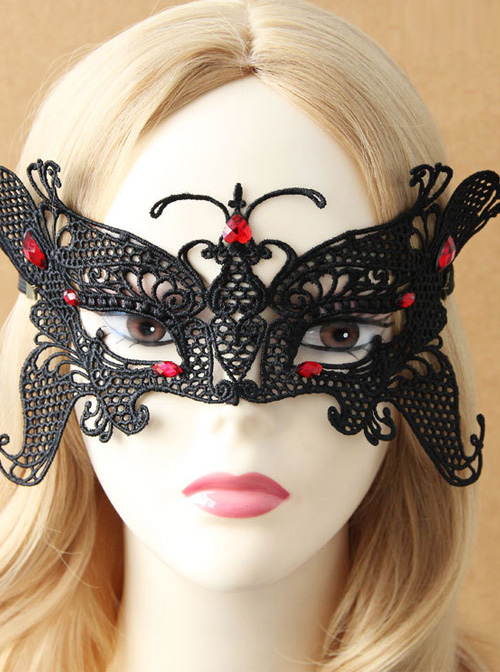 Black Lace Butterfly Shape Mask Dance Party Gothic Lolita Mask