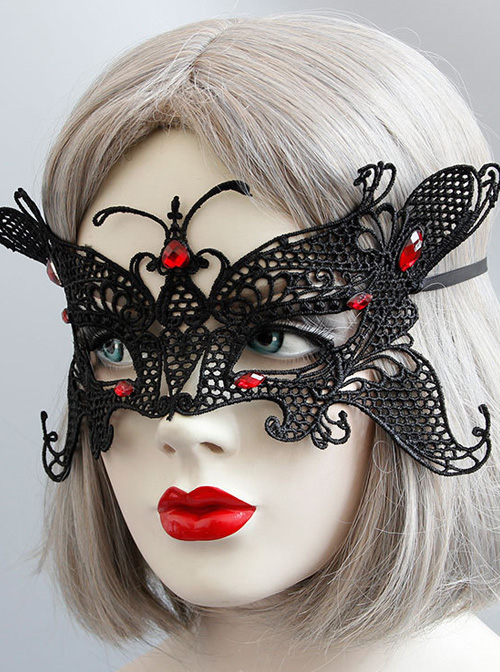 Black Lace Butterfly Shape Mask Dance Party Gothic Lolita Mask