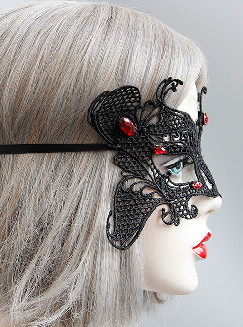 Black Lace Butterfly Shape Mask Dance Party Gothic Lolita Mask