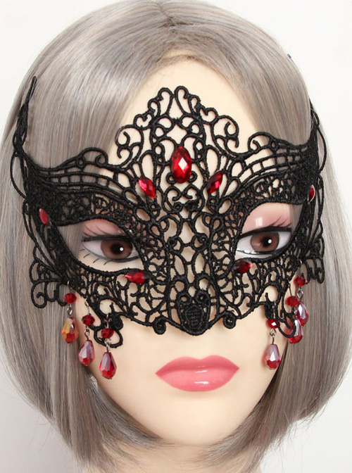 Half Face Fox Masks Halloween Black Lace Gothic Lolita Mask