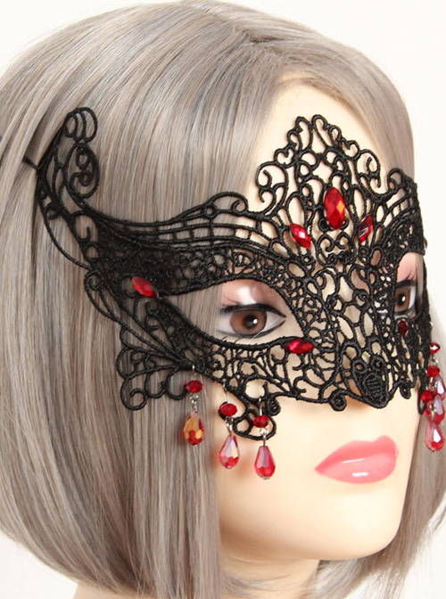 Half Face Fox Masks Halloween Black Lace Gothic Lolita Mask