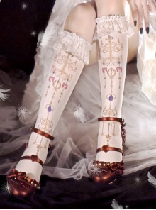 Retro Jewel Chandelier Printing Classic Lolita Middle Stockings