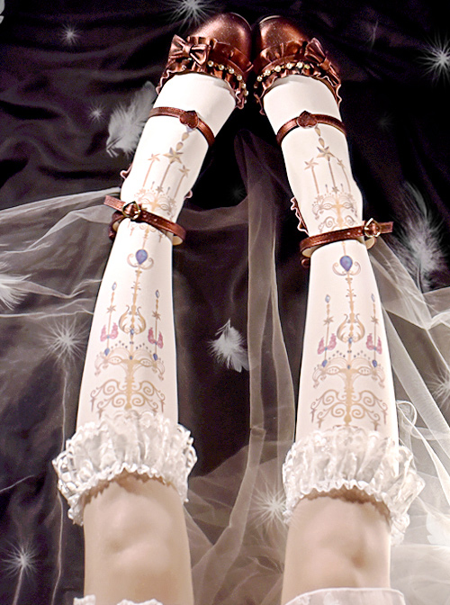 Retro Jewel Chandelier Printing Classic Lolita Middle Stockings