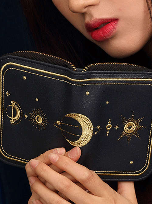 Golden Thread Embroidery Pearlescent PU Gothic Lolita Wallet