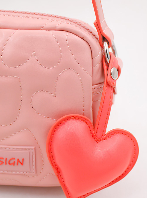 Cute Heart Pattern Soft PU Leather Square Shaped Sweet Lolita Shoulder Bag