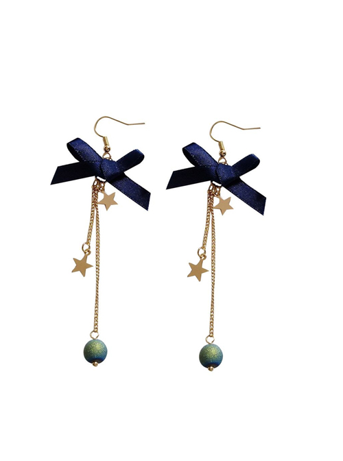 Galactic Starry Sky Long Style Tassel Stars Blue Bowknot Classic Lolita Earrings
