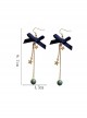 Galactic Starry Sky Long Style Tassel Stars Blue Bowknot Classic Lolita Earrings