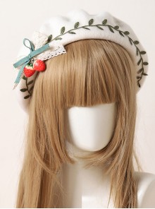 Autumn Winter Strawberry Green Leaves Series Beret Sweet Lolita Cute Hat