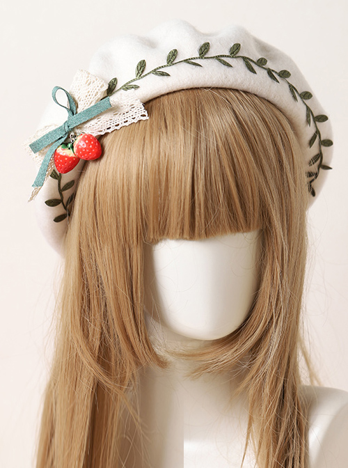 Autumn Winter Strawberry Green Leaves Series Beret Sweet Lolita Cute Hat