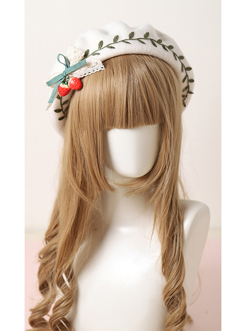 Autumn Winter Strawberry Green Leaves Series Beret Sweet Lolita Cute Hat