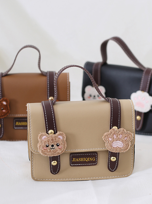 Brown Bear Print Retro Cute Daily All-Match Simple Small Square Bag Classic  Lolita Shoulder Messenger Bag