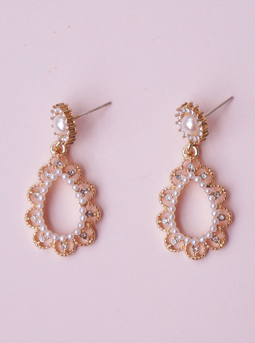 Retro Baroque Pearl Hollow Out Classic Lolita Earrings