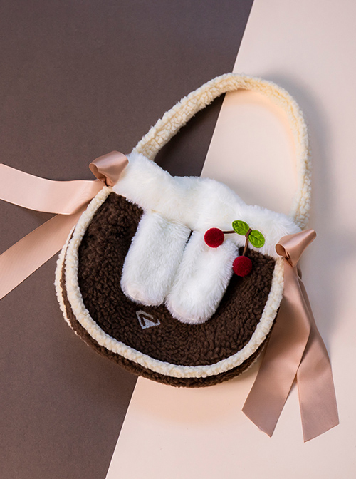 Cute Cashmere Portable Bag Sweet Lolita Ribbon Decoration Shoulder Bag