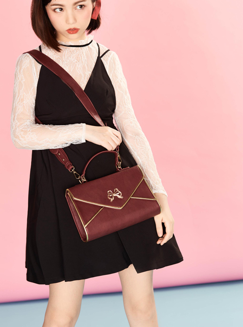 Pink High-Quality Wrinkled PU Envelope Bag Hardware Love Lock Retro French Classic Lolita Bag