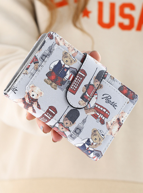 Teddy Bear Printing Sweet Lolita Short Style Zipper Wallet