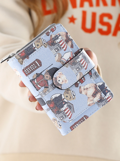 Teddy Bear Printing Sweet Lolita Short Style Zipper Wallet