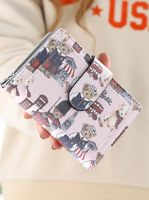 Teddy Bear Printing Sweet Lolita Short Style Zipper Wallet