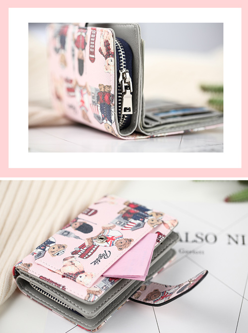 Teddy Bear Printing Sweet Lolita Short Style Zipper Wallet