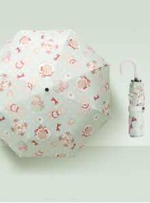 Cute Printing Sweet Lolita Curved Handle Three Fold Umbrella