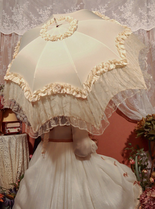 Rose Pavilion Series Lace Elegant Classic Lolita Long Umbrella