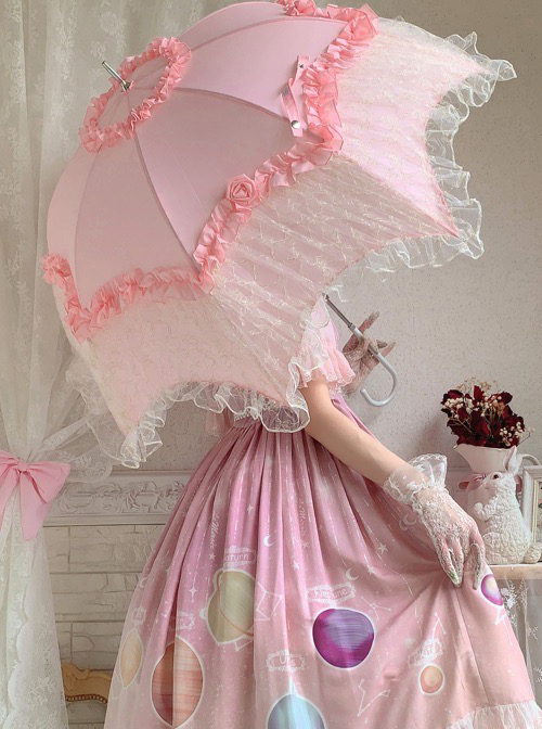 Rose Pavilion Series Lace Elegant Classic Lolita Long Umbrella