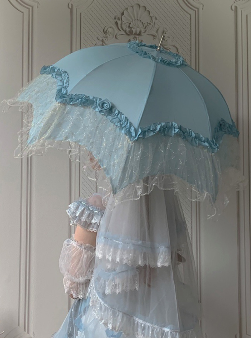 Rose Pavilion Series Lace Elegant Classic Lolita Long Umbrella