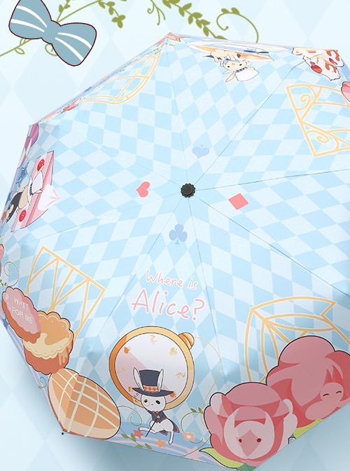 Alice Theme Printing Sweet Lolita Blue Folding Umbrella