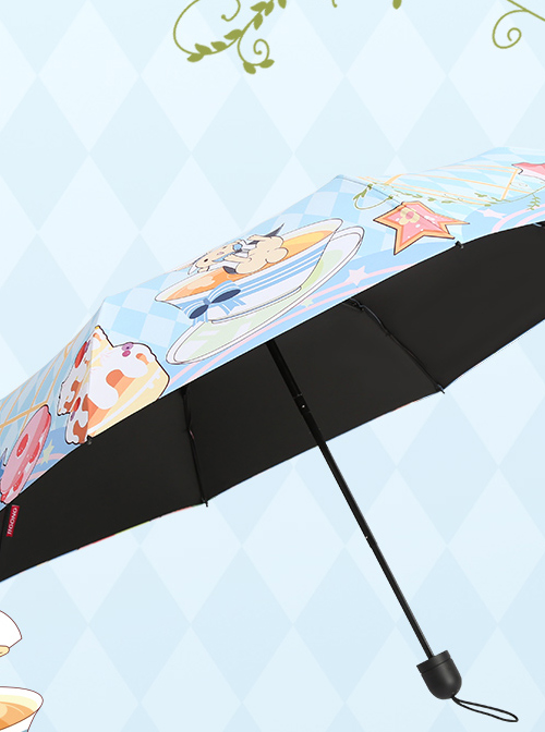 Alice Theme Printing Sweet Lolita Blue Folding Umbrella