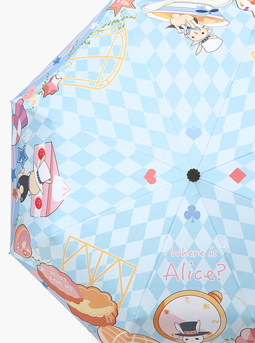Alice Theme Printing Sweet Lolita Blue Folding Umbrella