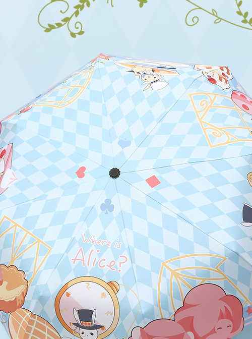 Alice Theme Printing Sweet Lolita Blue Folding Umbrella