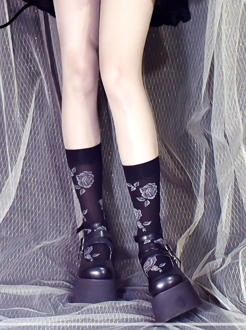 Vintage Rose Jacquard Darkness Gothic Lolita Socks