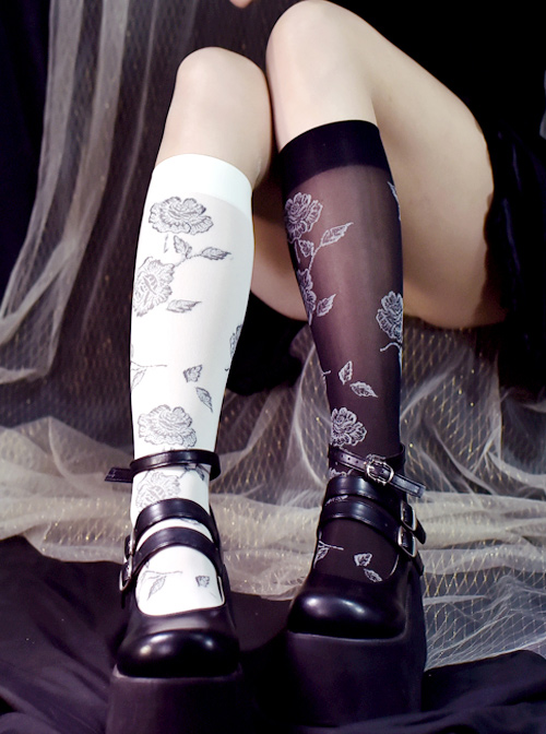 Vintage Rose Jacquard Darkness Gothic Lolita Socks