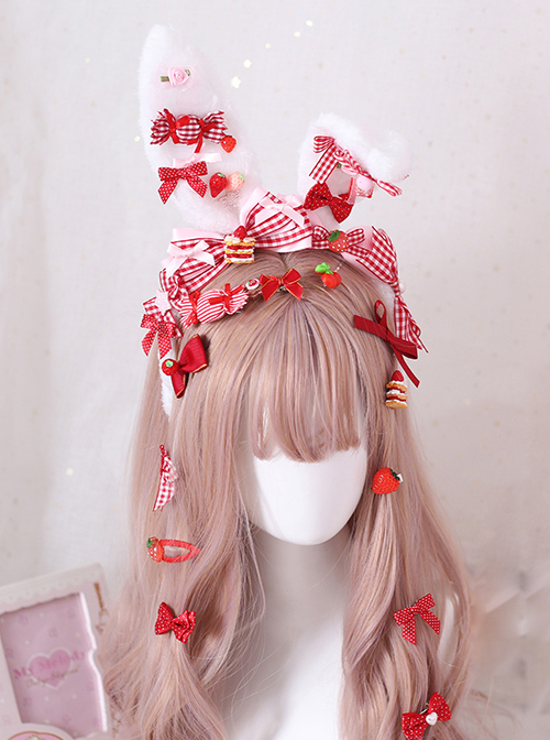 Strawberry Candy Bowknot Rabbit Ears KC Sweet Lolita Headband