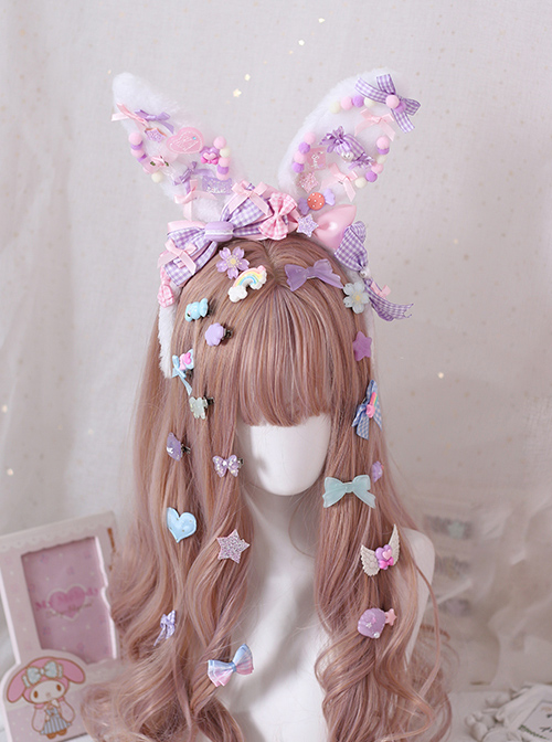 Strawberry Candy Bowknot Rabbit Ears KC Sweet Lolita Headband