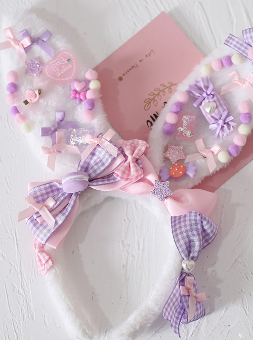 Strawberry Candy Bowknot Rabbit Ears KC Sweet Lolita Headband