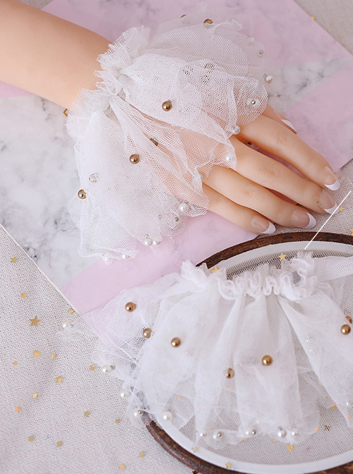 Simplicity Beading White Lace Classic Lolita Hand Sleeves