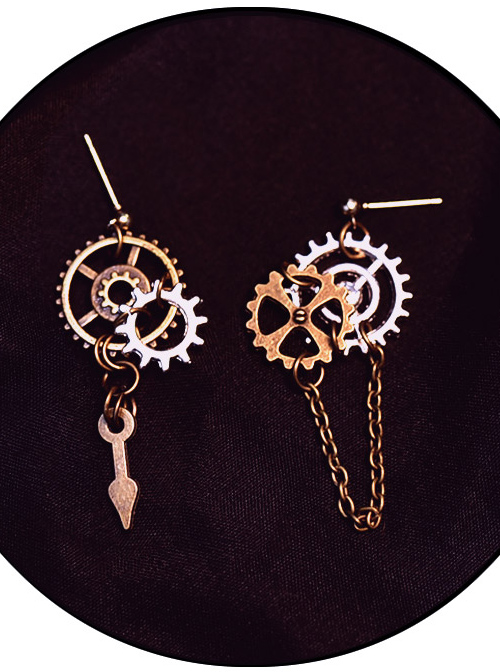 Mechanical Gear Asymmetry Design Metal Chain Punk Lolita Earrings