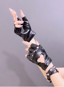 Heart Shape Hollow Out PU Leather Punk Lolita Half Finger Gloves