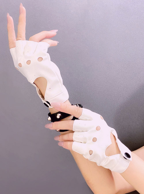 Heart Shape Hollow Out PU Leather Punk Lolita Half Finger Gloves