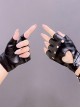 Heart Shape Hollow Out PU Leather Punk Lolita Half Finger Gloves