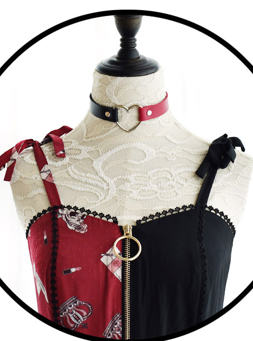 Heart-shaped Stitching Black And Red Darkness Sweet Lolita Necklace