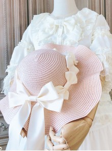 Romantic Elegant Long Ribbon Bowknot Straw Hat Classic Lolita Hat