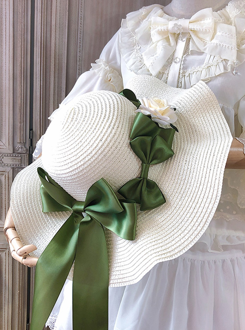 Romantic Elegant Long Ribbon Bowknot Straw Hat Classic Lolita Hat