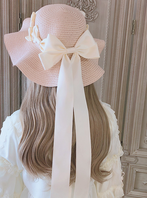 Romantic Elegant Long Ribbon Bowknot Straw Hat Classic Lolita Hat