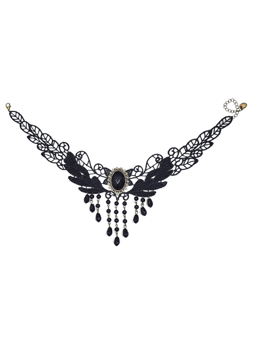 Tassel Pendant Black Lace Gothic Lolita Necklace