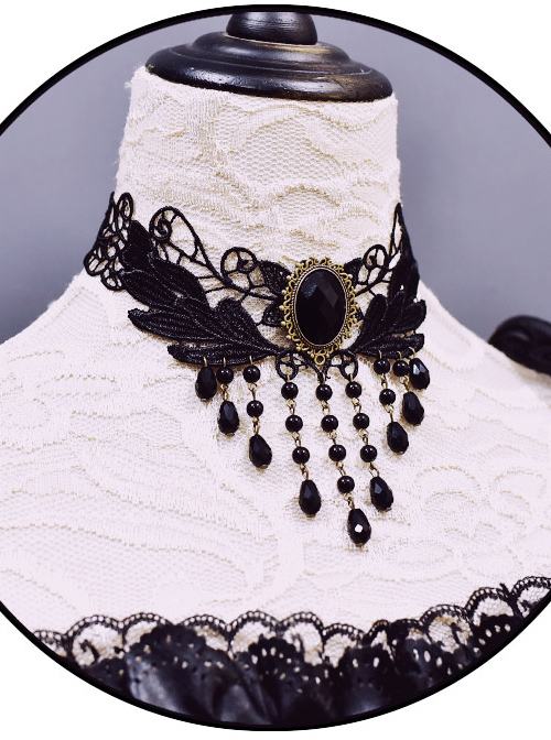 Tassel Pendant Black Lace Gothic Lolita Necklace