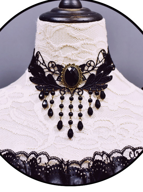 Tassel Pendant Black Lace Gothic Lolita Necklace